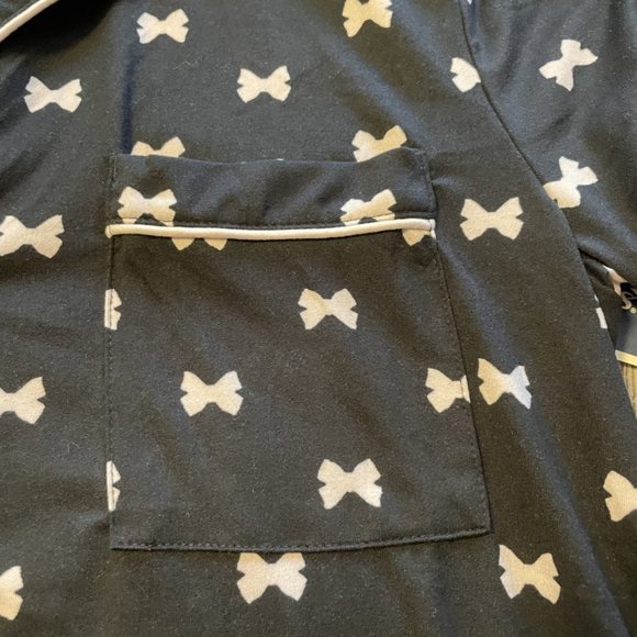 NWT Kate Spade Size Medium Pajama Set Top & Pants Black Pink Bow Print PJs - Picture 6 of 8